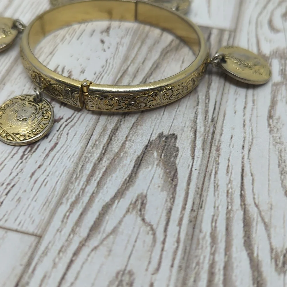 Whiting and Davis Vintage Coin Hinged Bracelet - Picture 9 of 12